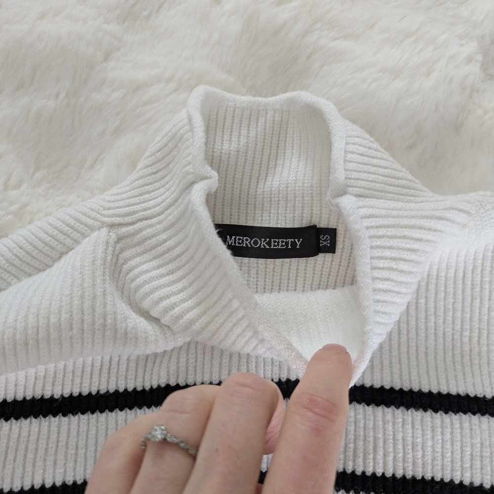 White and Black Turtleneck Sweater